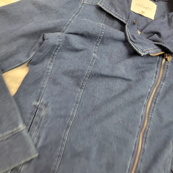 Thought Denim Chambray Stretch Moto Jean Jacket Size 12 - Picture 3 of 5